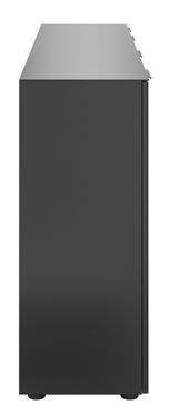 Seitenansicht eines schwarzen XXL-Sideboards mit glatter Oberfläche und minimalistischem Design.
