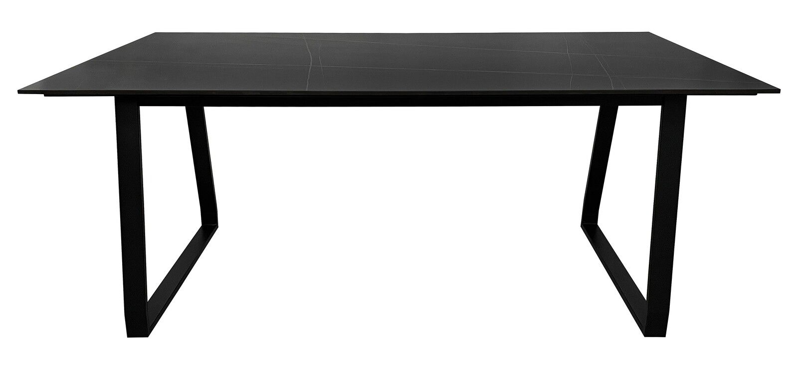 Z2 Esstisch DUSTIN Moderner schwarzer Esstisch mit rechteckiger Tischplatte und stabilen Metallbeinen, Frontalansicht.