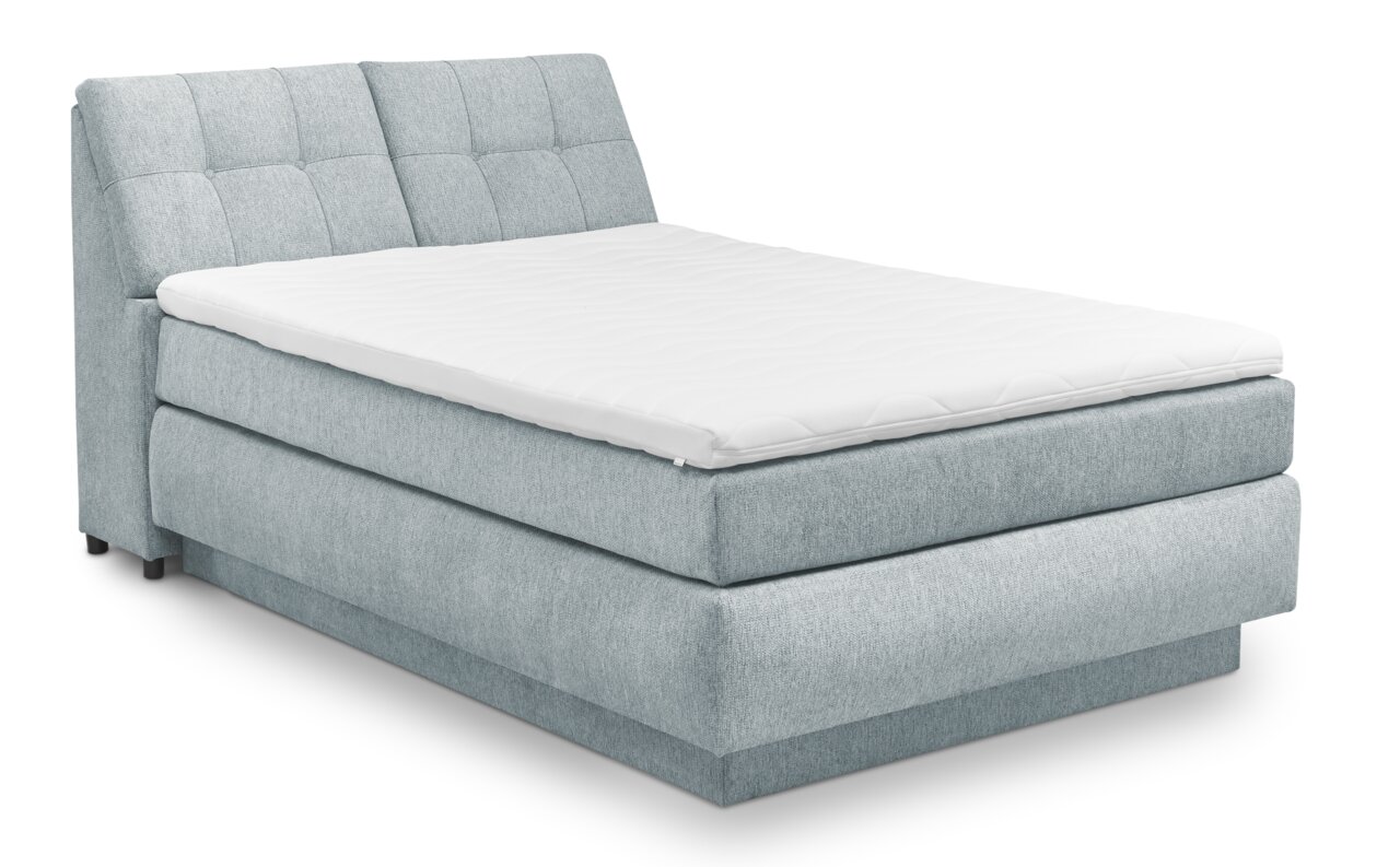 Boxspringbett Set One by Musterring Fairfield in hellgrauem Stoff, seitliche Perspektive