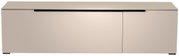 Modernes TV-Lowboard in Beige mit glatter Oberfläche, frontal betrachtet.