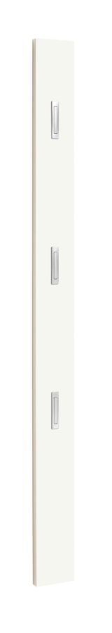 Weiße Garderobenleiste mit drei Haken, seitliche Perspektive