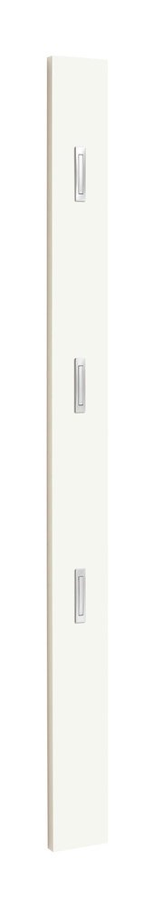 Weiße Garderobenleiste mit drei Haken, seitliche Perspektive