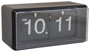 Retro Flip-Uhr in Schwarz mit weißer Anzeige, seitliche Perspektive