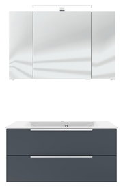Moderne Badkombination mit Spiegelschrank und Waschbeckenunterschrank, Frontalansicht