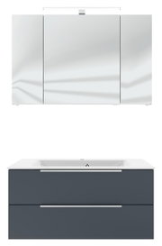 Moderne Badkombination mit Spiegelschrank und Waschbeckenunterschrank, Frontalansicht