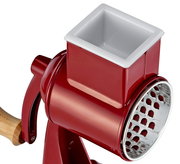 Rote Trommelreibe CLASSIC mit Holzgriff, seitliche Perspektive