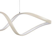Moderne LED-Hängeleuchte in geschwungenem Design, seitliche Perspektive