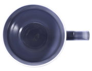 Ansicht von oben auf einen blauen Becher mit Henkel, 0,35 l Fassungsvermögen.