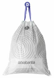 Müllbeutel von Brabantia, Größe D, mit lila Tragegriffen, Vorderansicht