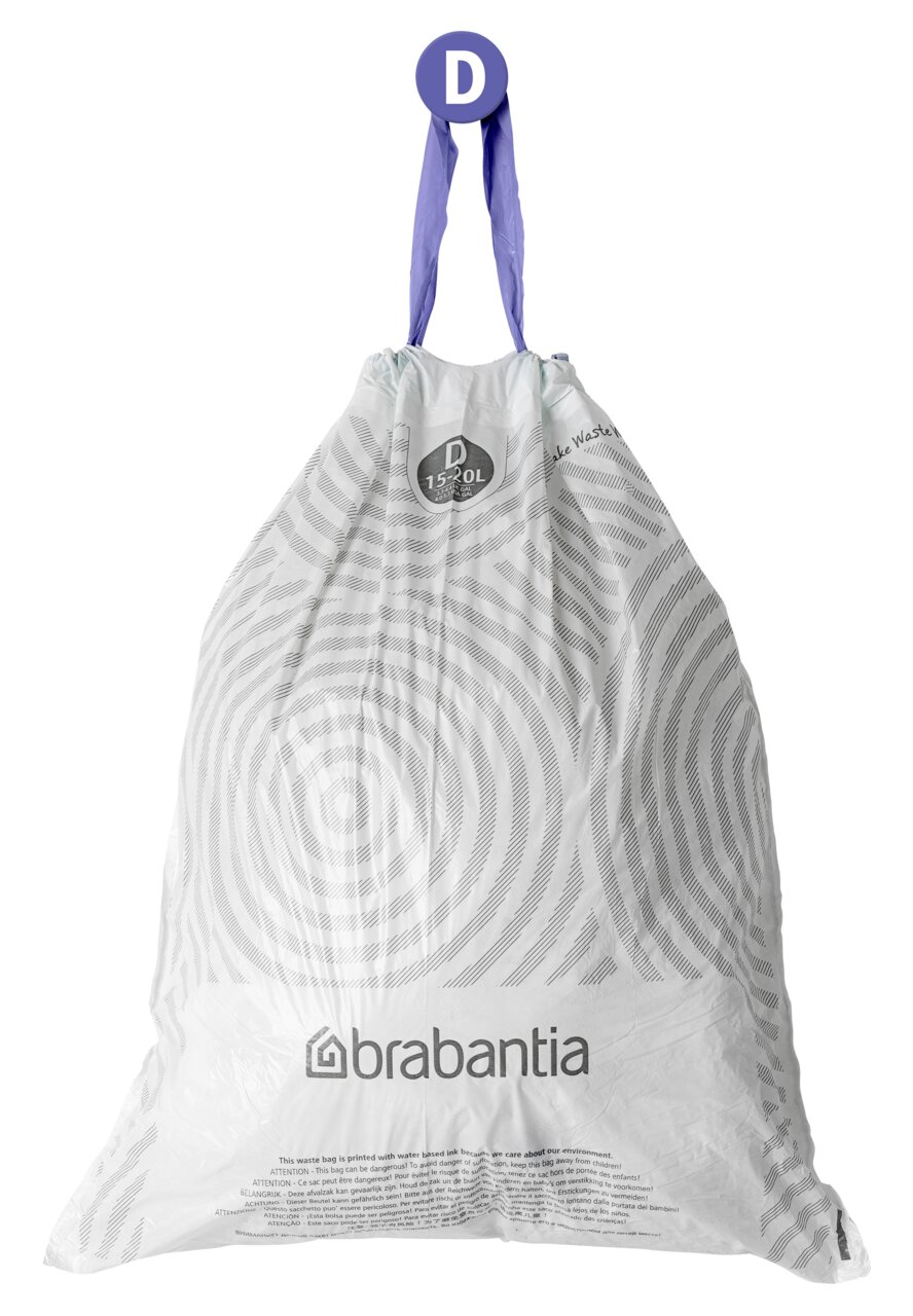 Brabantia 20 vuilniszakken PERFECTFIT Afvalzakken van Brabantia, maat D, met paarse handvatten, vooraanzicht