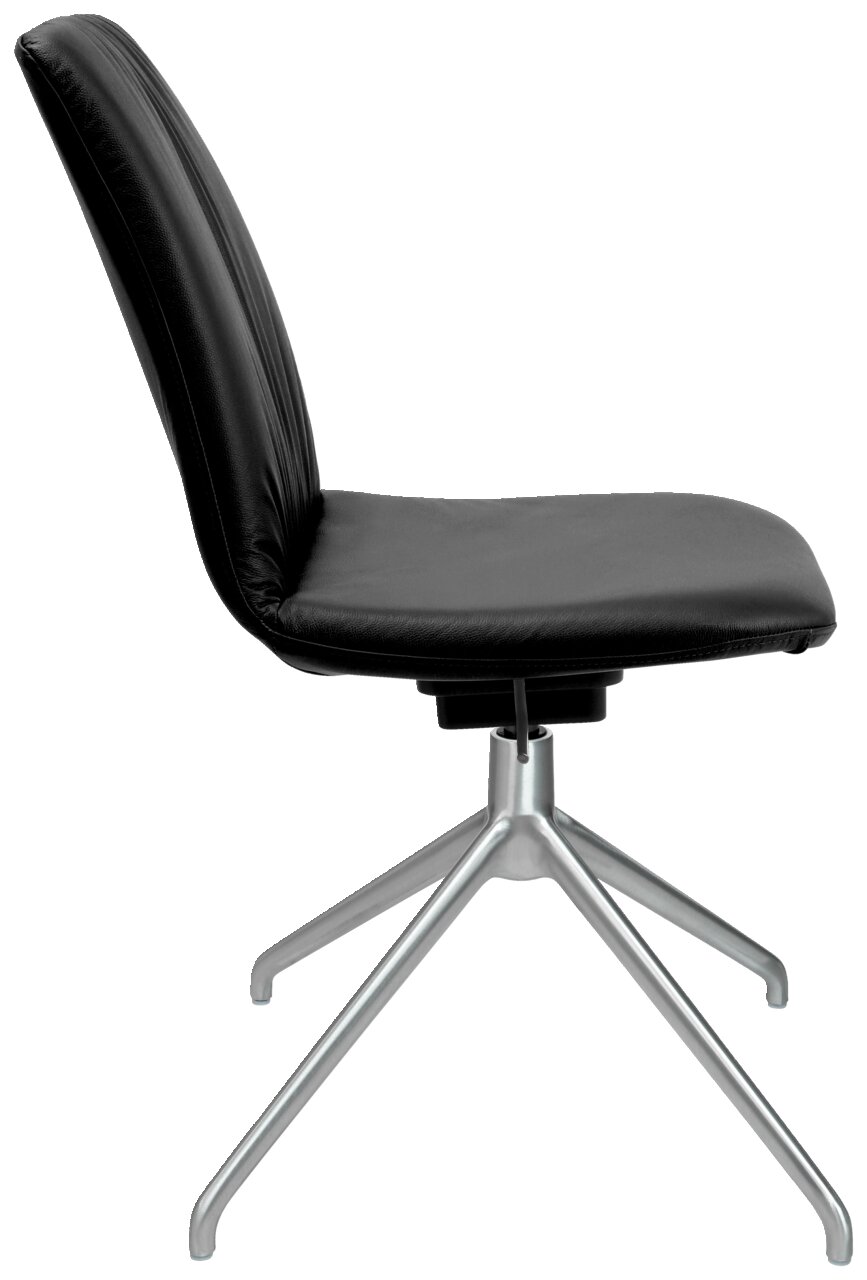Moderne zwarte stoel met metalen frame, zijaanzicht