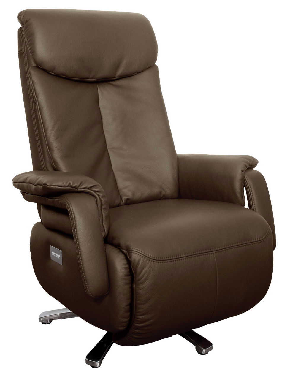 Venda TV-Sessel JAZZ 2270 Brauner TV-Sessel aus Leder, Vorderansicht, mit verstellbaren Armlehnen und Kopfstütze.