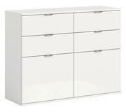 Weiße Kommode mit sechs Schubladen, frontale Perspektive