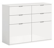 Weiße Kommode mit sechs Schubladen, frontale Perspektive