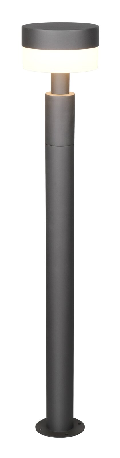 Moderne LED-Wegeleuchte in zylindrischer Form, seitliche Perspektive