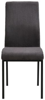 Grauer, gerippter Stuhl mit schwarzem Metallgestell, Frontalansicht.
