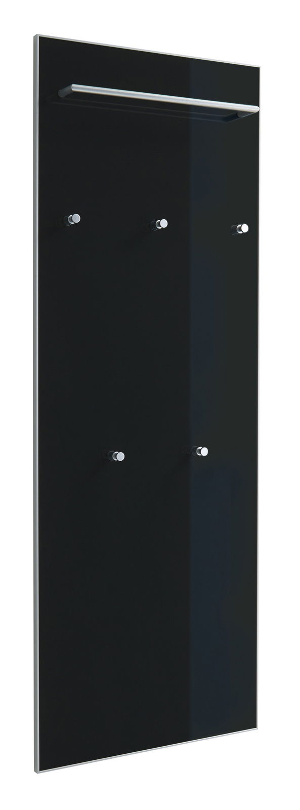 VOSS XL-Garderobenpaneel flach SANTINA Schwarzes XL-Garderobenpaneel mit mehreren Haken und einer oberen Stange, seitliche Perspektive