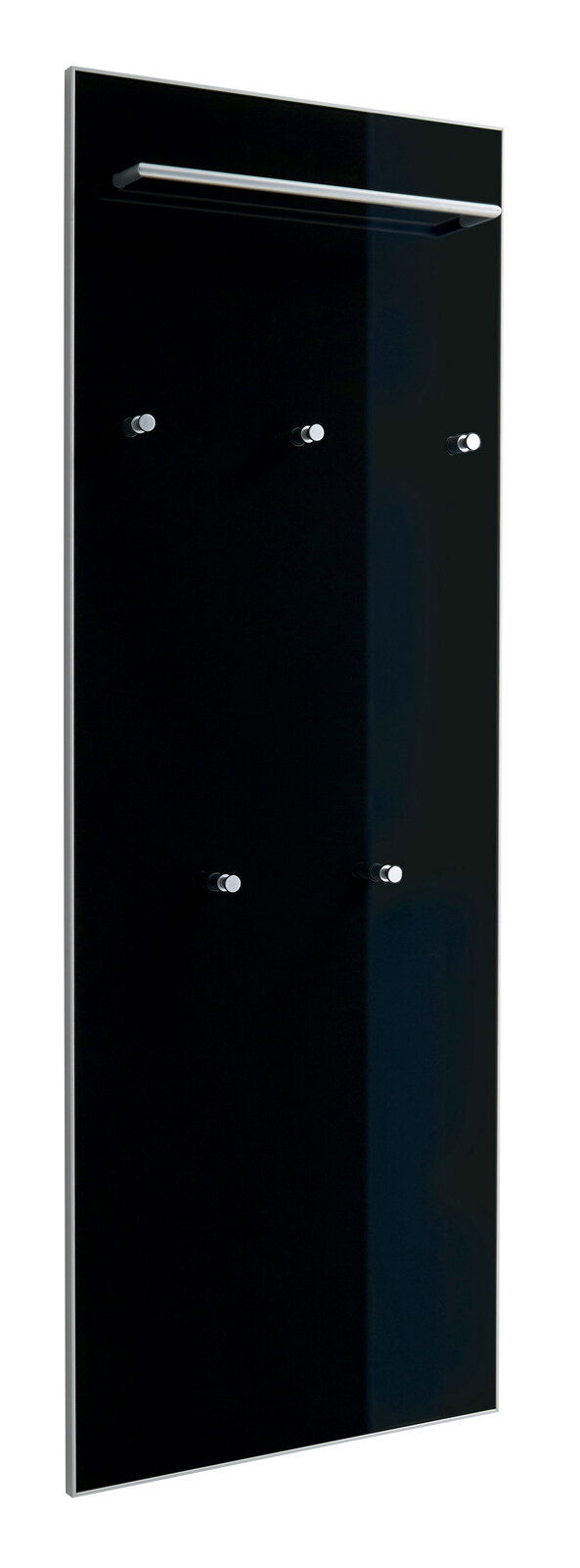 VOSS XL-Garderobenpaneel flach SANTINA Schwarzes XL-Garderobenpaneel mit mehreren Haken und einer oberen Stange, seitliche Perspektive