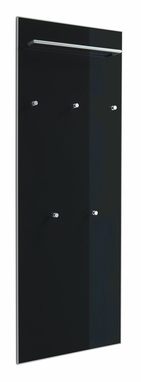 VOSS XL-Garderobenpaneel flach SANTINA Schwarzes XL-Garderobenpaneel mit mehreren Haken und einer oberen Stange, seitliche Perspektive