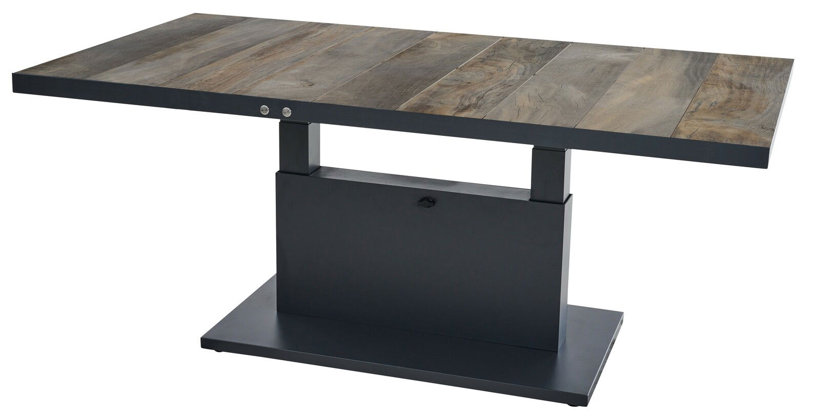 Siena Garden Garten E-Lifttisch TALINA+ Moderner Garten E-Lifttisch mit Holzoptik-Tischplatte und stabilem Metallgestell, seitliche Perspektive