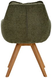 Achterkant van een groene fauteuil met houten poten