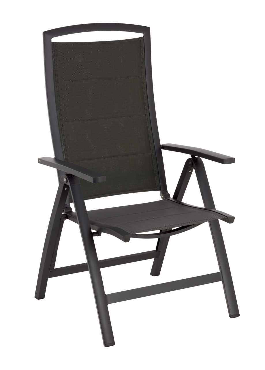 Ambia Garden Klappsessel AZURRO Moderner Klappsessel in dunklem Design, seitliche Perspektive