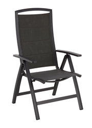 Moderner Klappsessel in dunklem Design, seitliche Perspektive