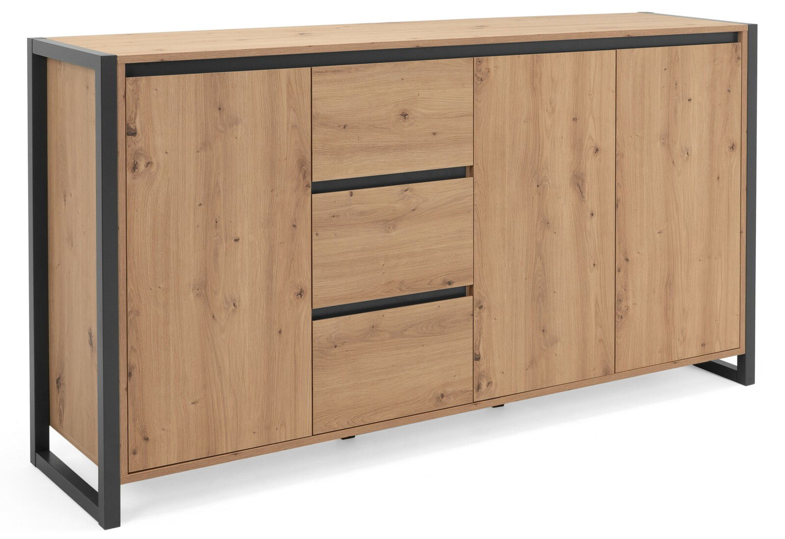 Modernes Sideboard aus Holz mit Metallrahmen, Frontansicht