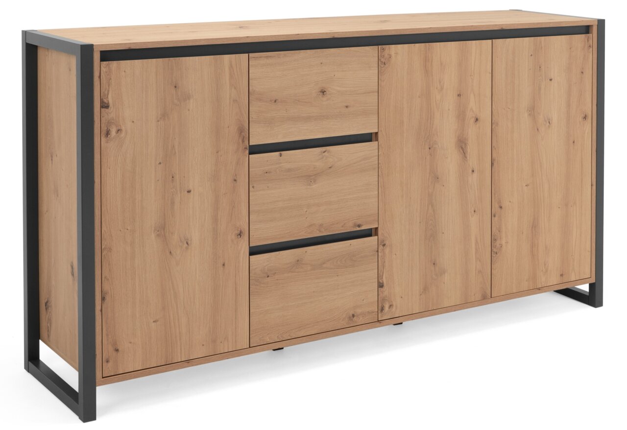 Modernes Sideboard aus Holz mit Metallrahmen, Frontansicht