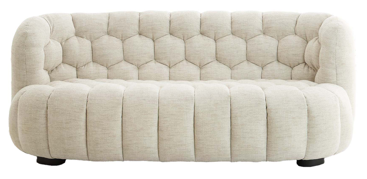 Beige Couch mit gepolstertem Design, Vorderansicht