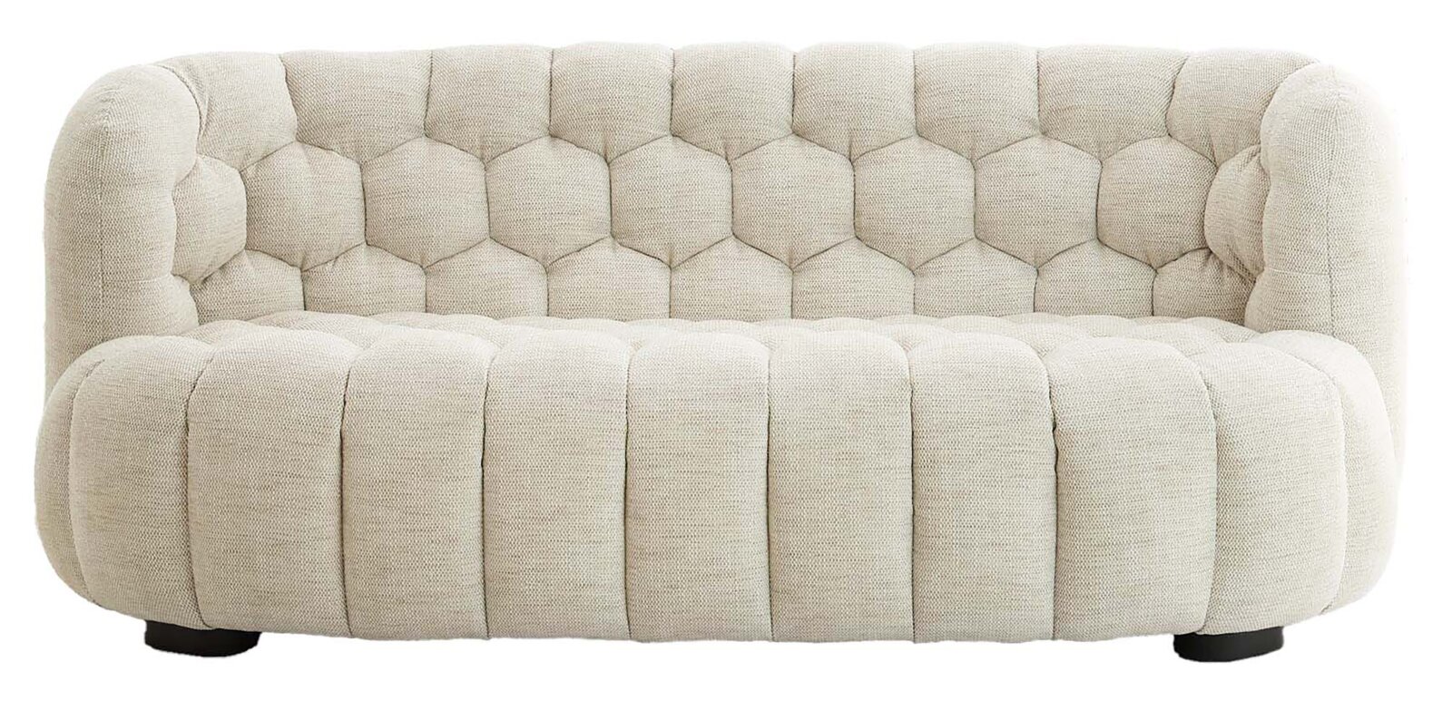 Beige Couch mit gepolstertem Design, Vorderansicht