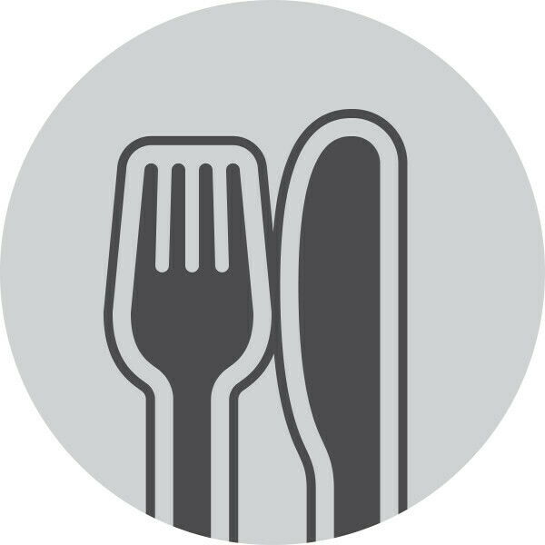 Grafische Darstellung von Kinderbesteck mit Gabel und Messer, Vorderansicht.