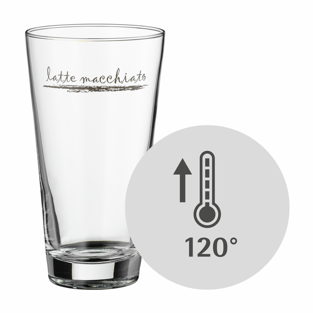 Latte Macchiato-Glas aus einem 12-teiligen Set, hitzebeständig bis 120 Grad, seitliche Ansicht