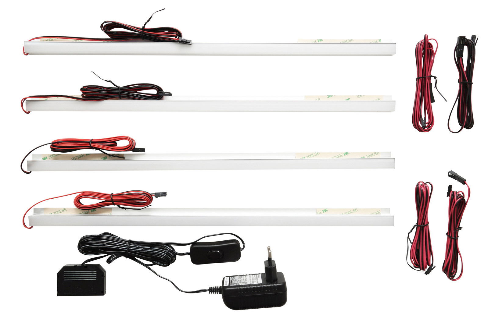 LED-Rückwandbeleuchtung 4er Set mit Kabeln und Netzteil, Ansicht von oben