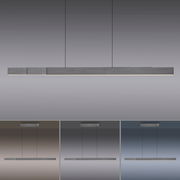 Moderne Pendelleuchte PURE-MOTO-RISE von Paul Neuhaus in seitlicher und frontaler Ansicht, mit schlankem, rechteckigem Design und minimalistischer Ästhetik.