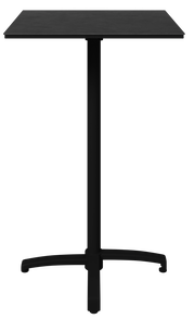 Schwarzer Stehtisch mit quadratischer Tischplatte und stabilem Standfuß, frontal abgebildet.