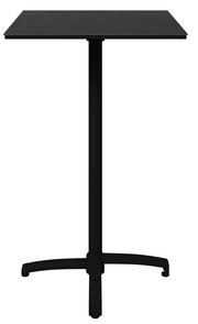 Schwarzer Stehtisch mit quadratischer Tischplatte und stabilem Standfuß, frontal abgebildet.