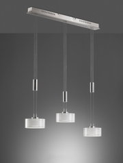 Moderne LED-Pendelleuchte mit drei zylindrischen Leuchtkörpern, seitliche Ansicht