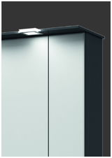 Badezimmerschrank mit zwei Türen und integrierter Beleuchtung, seitliche Perspektive