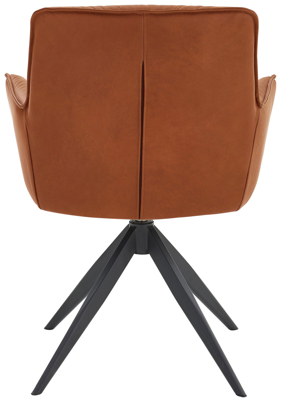 Dieter Knoll Design-Schalensessel PREMIO Rückansicht eines braunen Design-Schalensessels mit schwarzem Metallgestell.