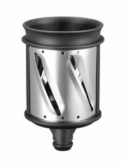 Gemüseschneider-Einsatz aus Metall mit schrägen Schlitzen, seitliche Perspektive