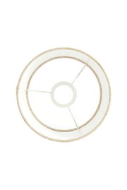 Ansicht von oben auf einen runden Lampenschirm mit weißem Innenrahmen und beigem Rand.