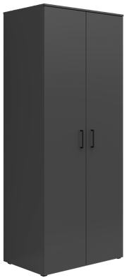 Schwarzer Mehrzweck-Kleiderschrank mit zwei Türen, frontale Perspektive