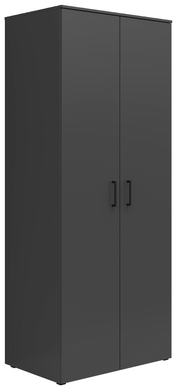 Schwarzer Mehrzweck-Kleiderschrank mit zwei Türen, frontale Perspektive