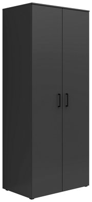 Schwarzer Mehrzweck-Kleiderschrank mit zwei Türen, frontale Perspektive
