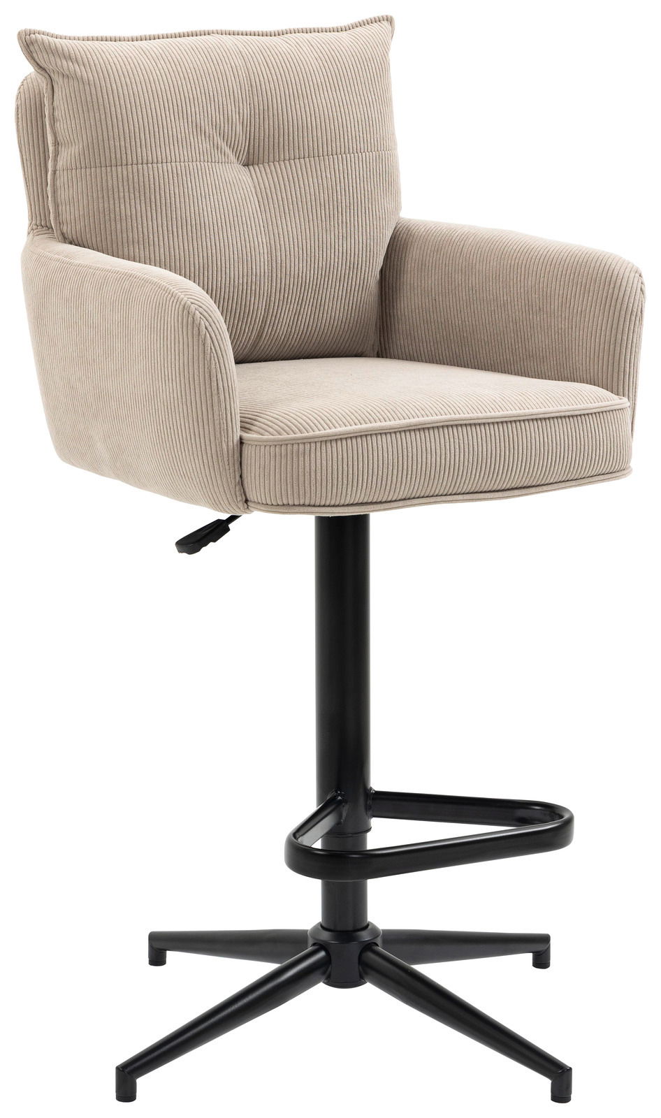 Landscape Barhocker POINT Beiger Barhocker mit Armlehnen und schwarzem Metallfuß, seitliche Perspektive