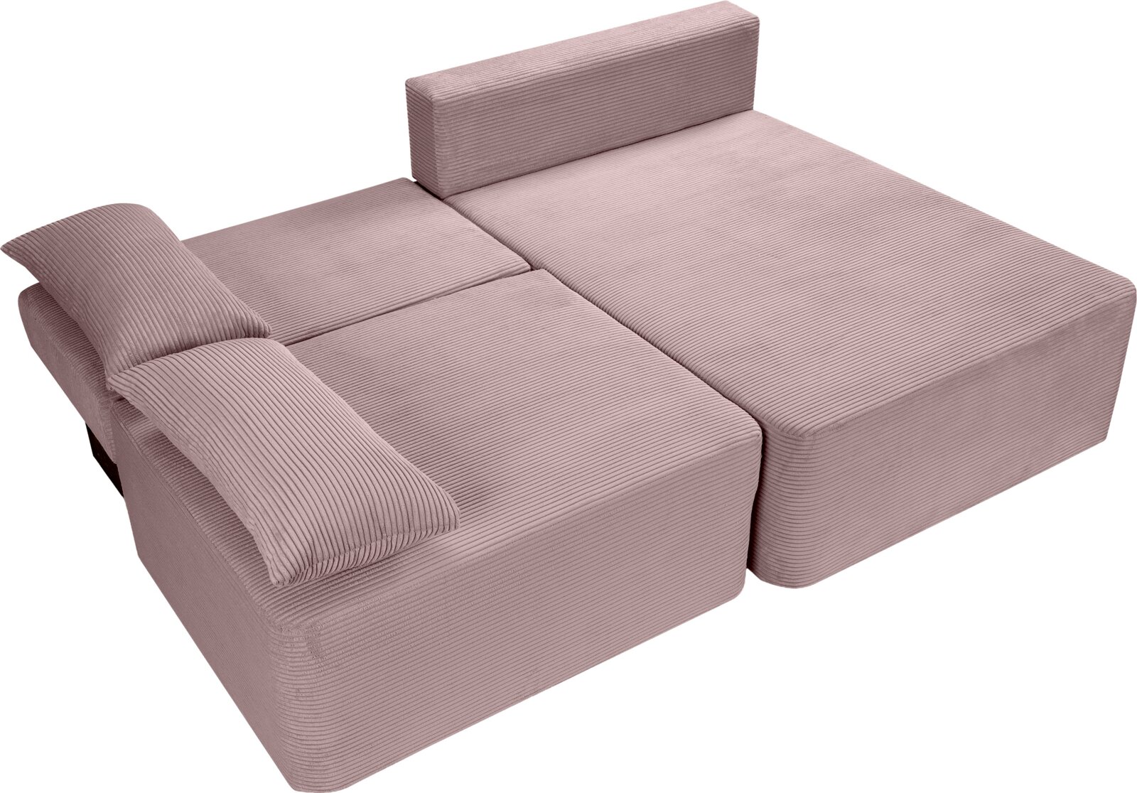 L-förmiges Schlafsofa in Rosa aus der Vogelperspektive