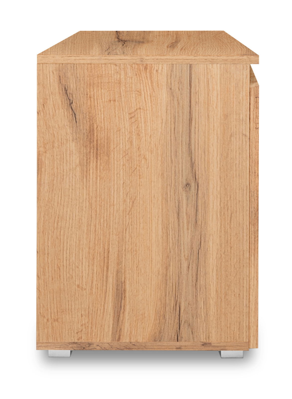Seitenansicht einer Kommode aus hellem Holz mit natürlicher Maserung.