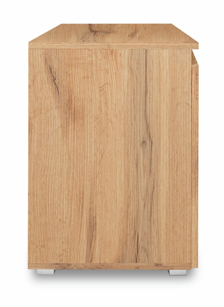 Seitenansicht einer Kommode aus hellem Holz mit natürlicher Maserung.