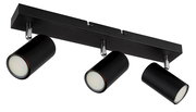 Dreifacher schwarzer Deckenstrahler mit zylindrischen Leuchten, seitliche Perspektive